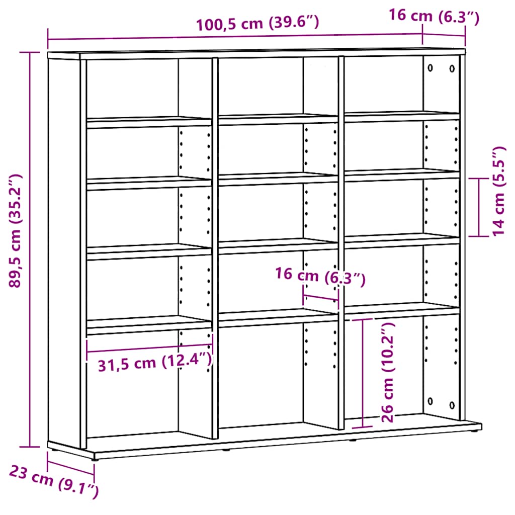 CD-kast 100,5x23x89,5 cm bewerkt hout zwart eikenkleurig