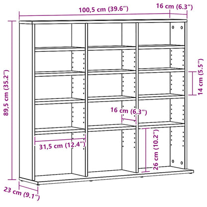 CD-kast 100,5x23x89,5 cm bewerkt hout zwart eikenkleurig