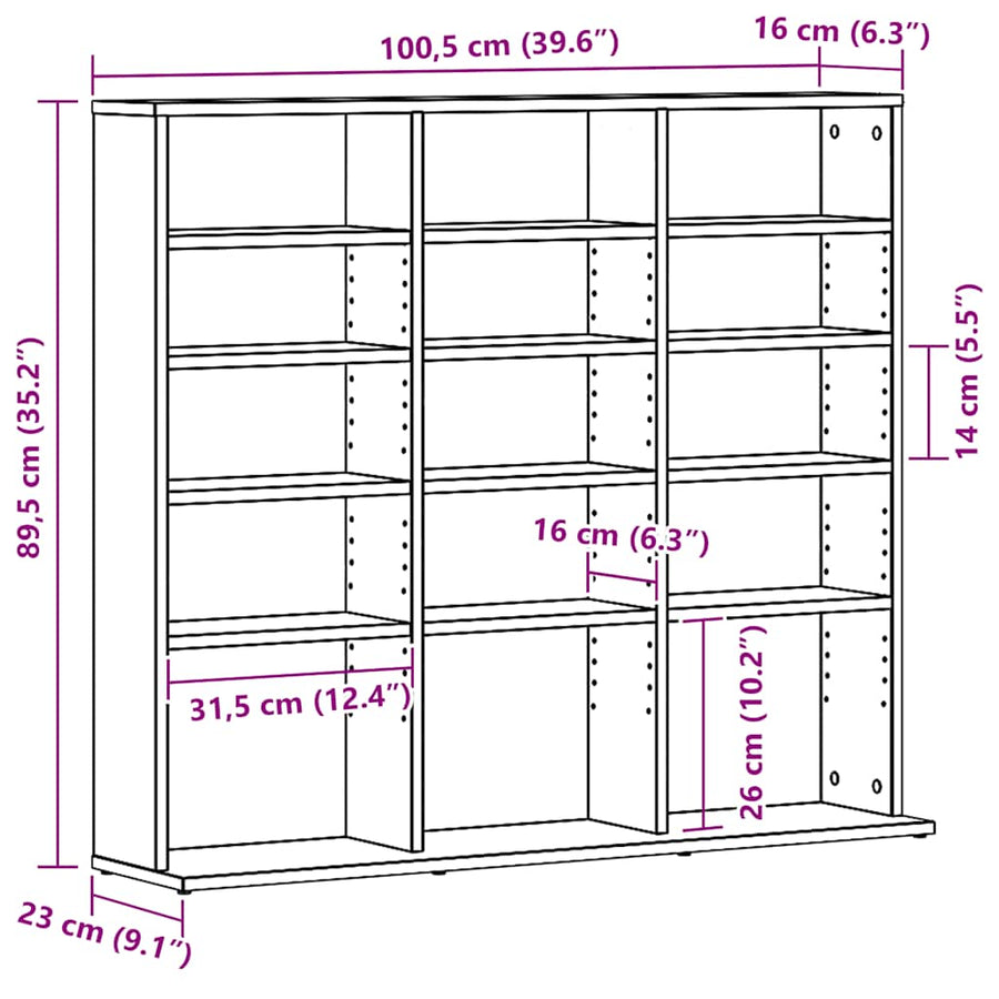 CD-kast 100,5x23x89,5 cm bewerkt hout zwart eikenkleurig