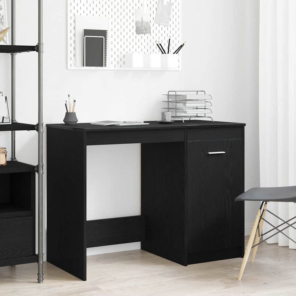 Bureau met opslag Zwart Eiken 100 x 50 x 76 cm Bewerkt hout