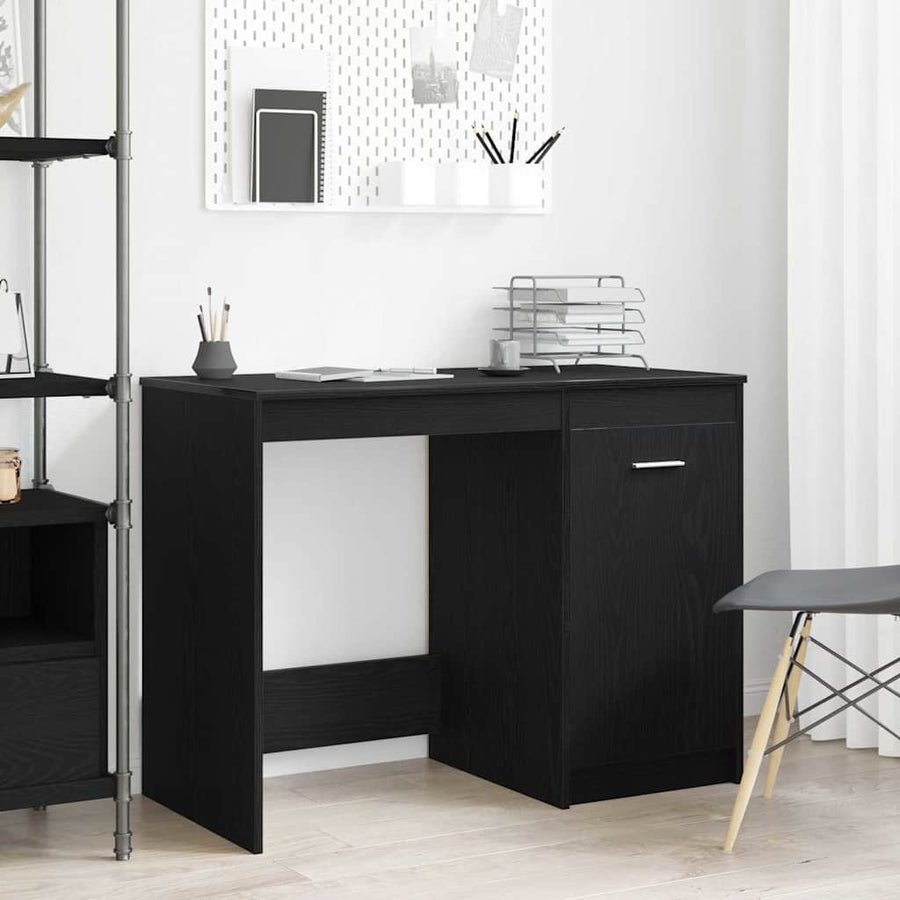 Bureau met opslag Zwart Eiken 100 x 50 x 76 cm Bewerkt hout