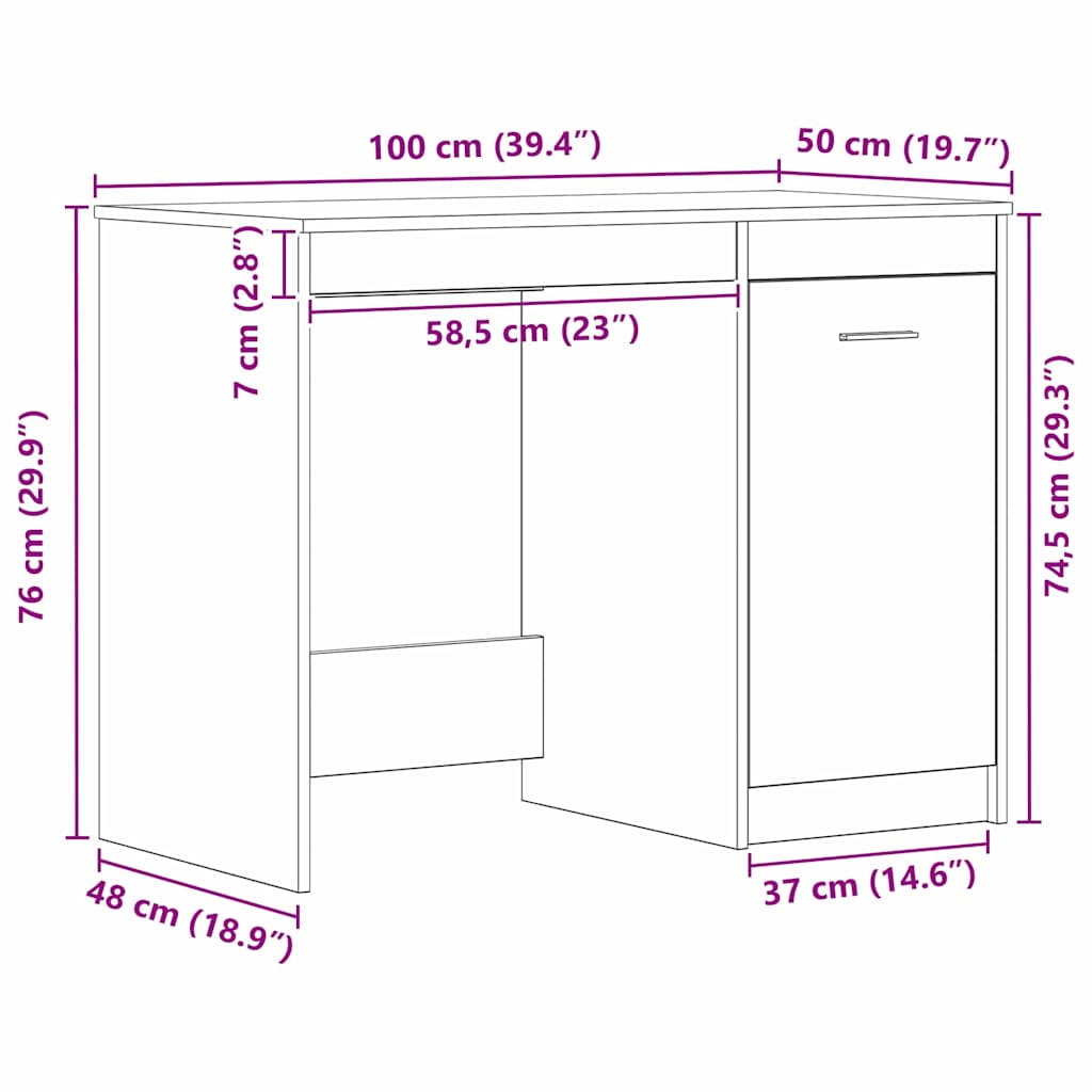 Bureau met opslag Zwart Eiken 100 x 50 x 76 cm Bewerkt hout