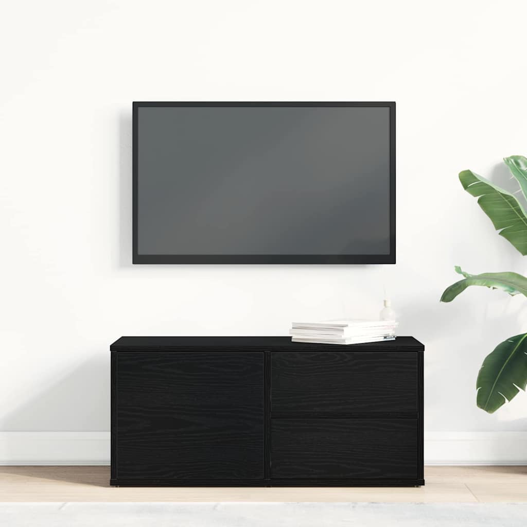 TV-kast met lade Zwart Eiken 80 x 34 x 36 cm Bewerkt hout