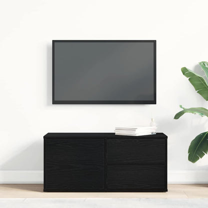 TV-kast met lade Zwart Eiken 80 x 34 x 36 cm Bewerkt hout