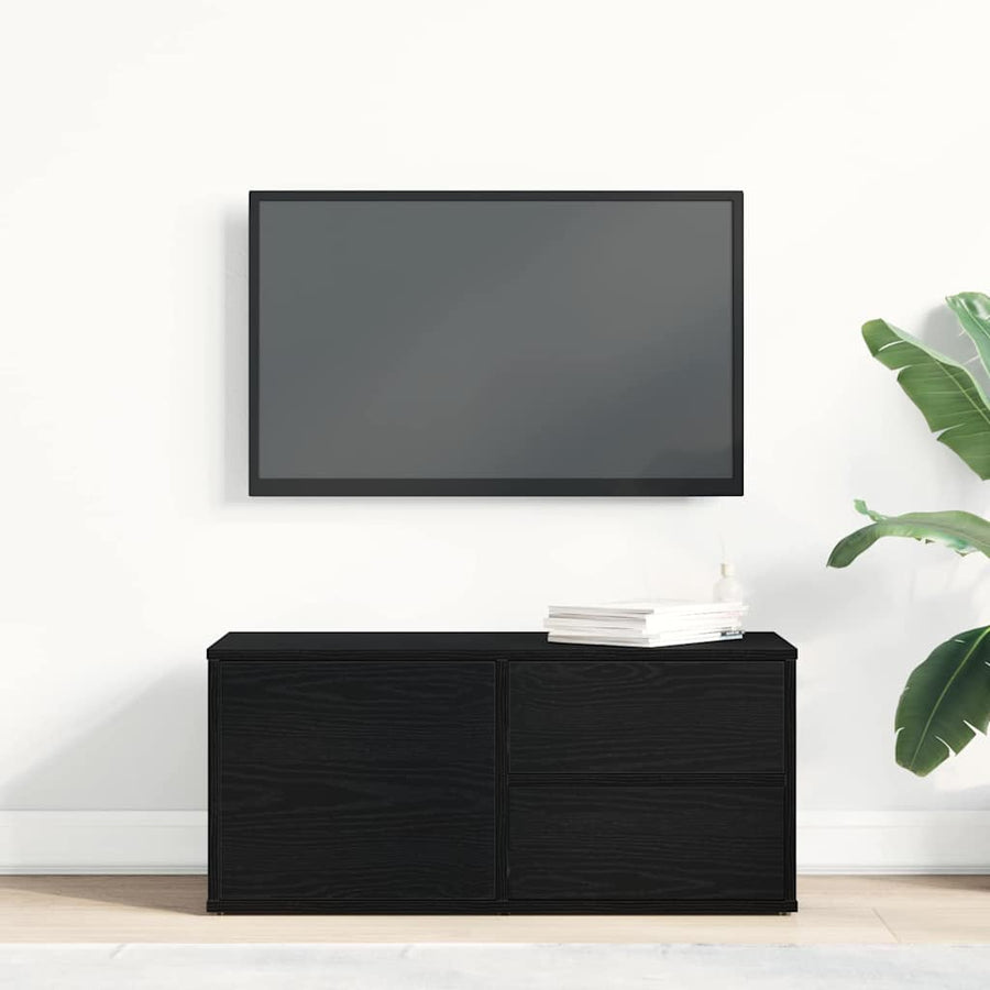TV-kast met lade Zwart Eiken 80 x 34 x 36 cm Bewerkt hout