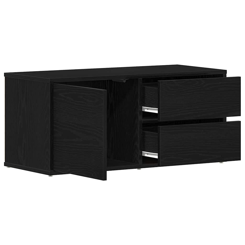 TV-kast met lade Zwart Eiken 80 x 34 x 36 cm Bewerkt hout