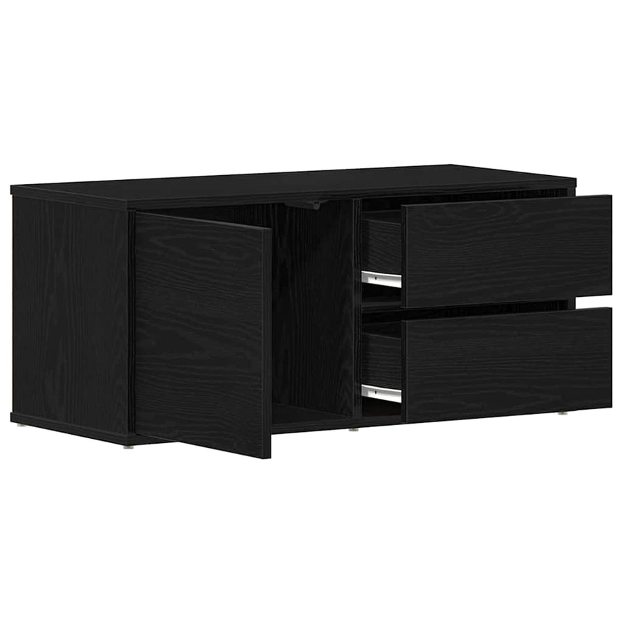 TV-kast met lade Zwart Eiken 80 x 34 x 36 cm Bewerkt hout