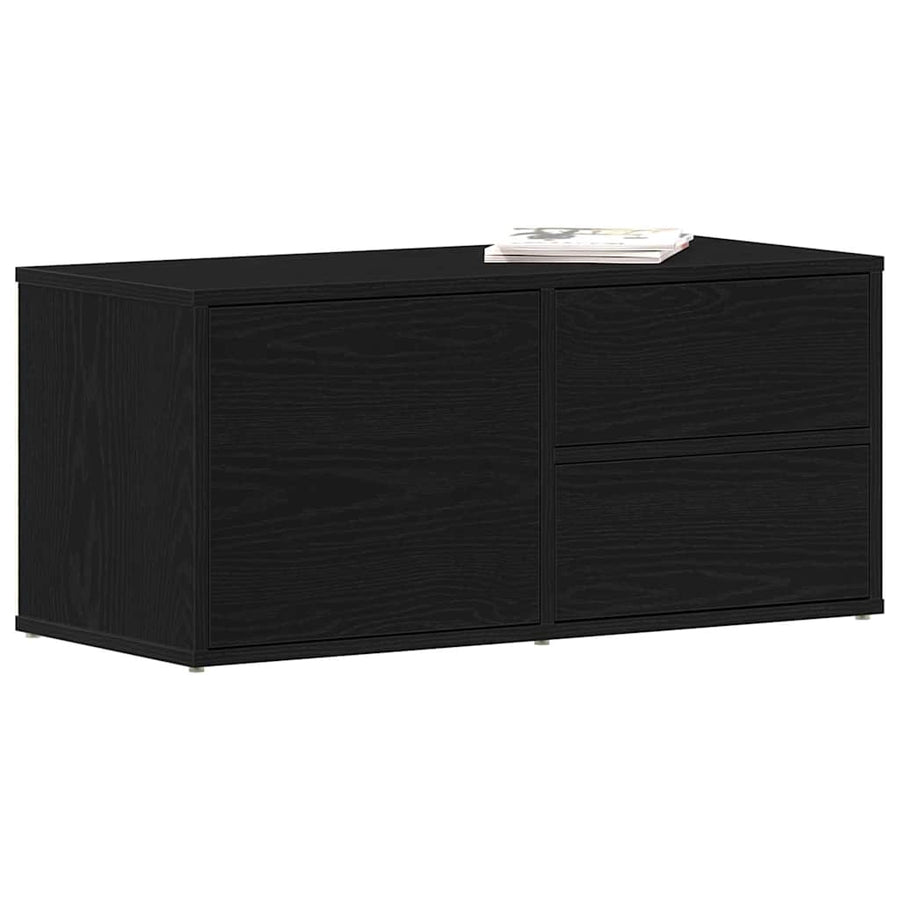 TV-kast met lade Zwart Eiken 80 x 34 x 36 cm Bewerkt hout