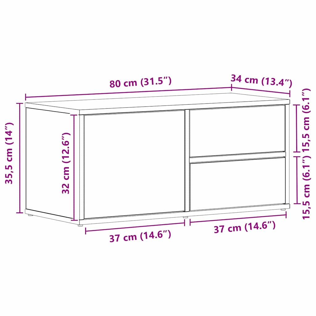 TV-kast met lade Zwart Eiken 80 x 34 x 36 cm Bewerkt hout
