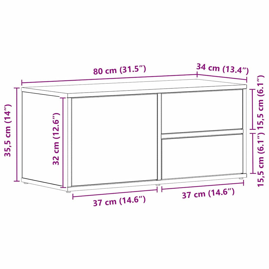 TV-kast met lade Zwart Eiken 80 x 34 x 36 cm Bewerkt hout