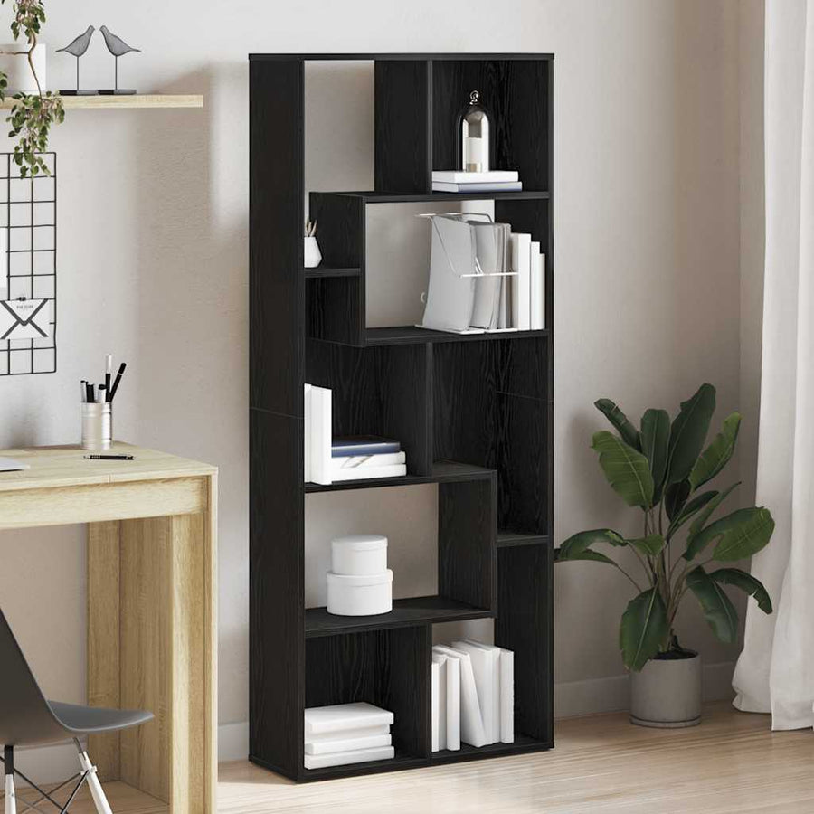 Boekenkast 67x24x161 cm bewerkt hout zwart eikenkleurig