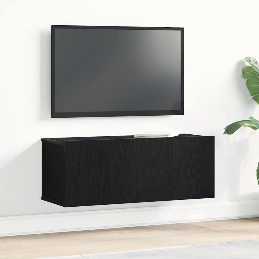 TV-kast Wandgemonteerd Zwart Eiken 80 x 30 x 30 cm Bewerkt hout