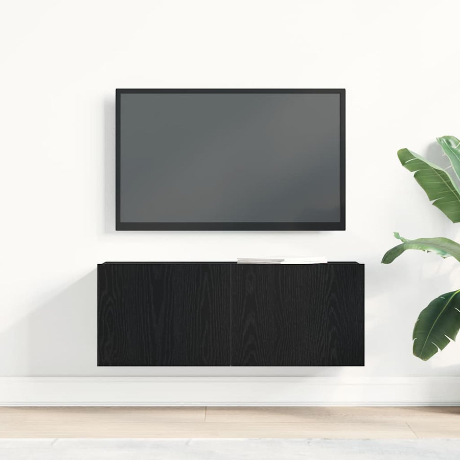TV-kast Wandgemonteerd Zwart Eiken 80 x 30 x 30 cm Bewerkt hout