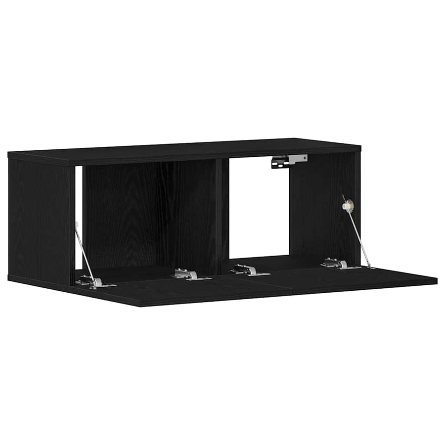 TV-kast Wandgemonteerd Zwart Eiken 80 x 30 x 30 cm Bewerkt hout