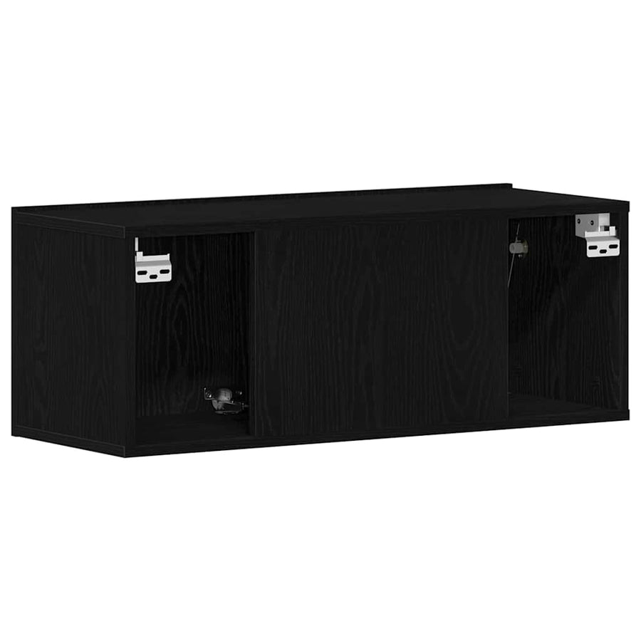 TV-kast Wandgemonteerd Zwart Eiken 80 x 30 x 30 cm Bewerkt hout