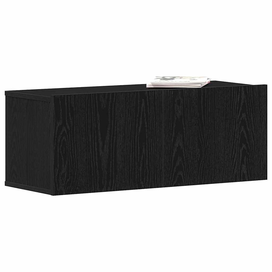 TV-kast Wandgemonteerd Zwart Eiken 80 x 30 x 30 cm Bewerkt hout