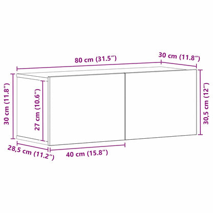 TV-kast Wandgemonteerd Zwart Eiken 80 x 30 x 30 cm Bewerkt hout