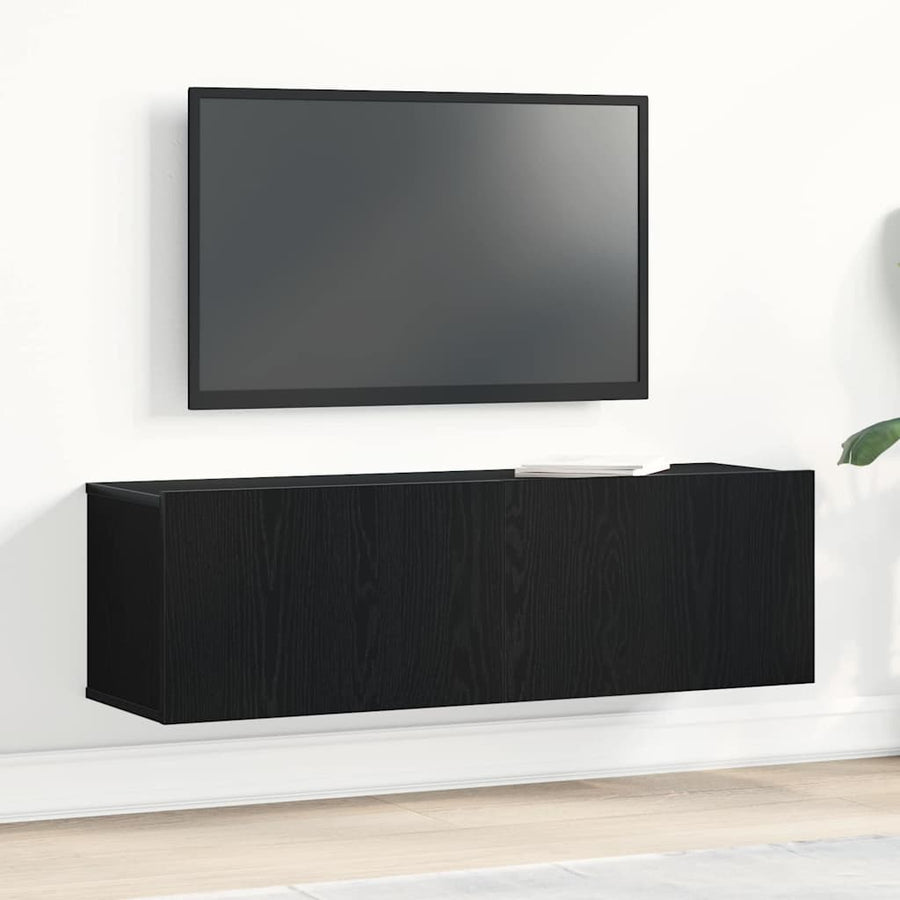 TV-kast Zwart Eiken 100 x 30 x 30 cm Bewerkt hout