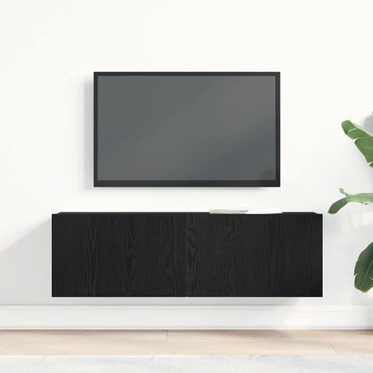 TV-kast Zwart Eiken 100 x 30 x 30 cm Bewerkt hout