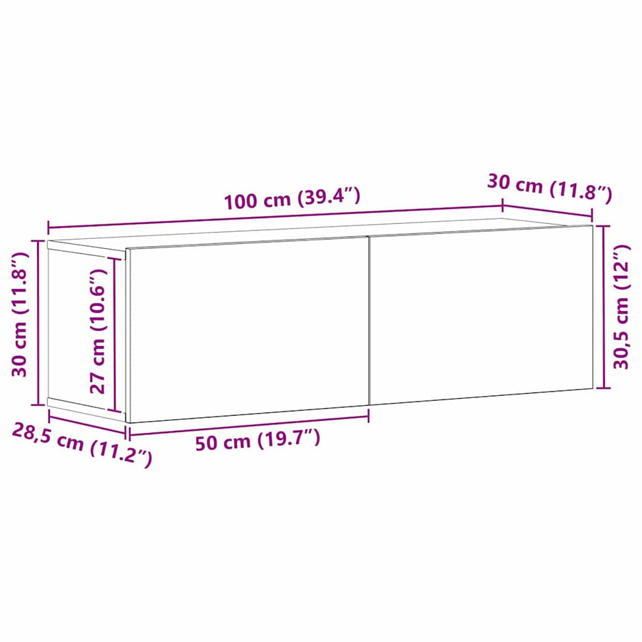 TV-kast Zwart Eiken 100 x 30 x 30 cm Bewerkt hout