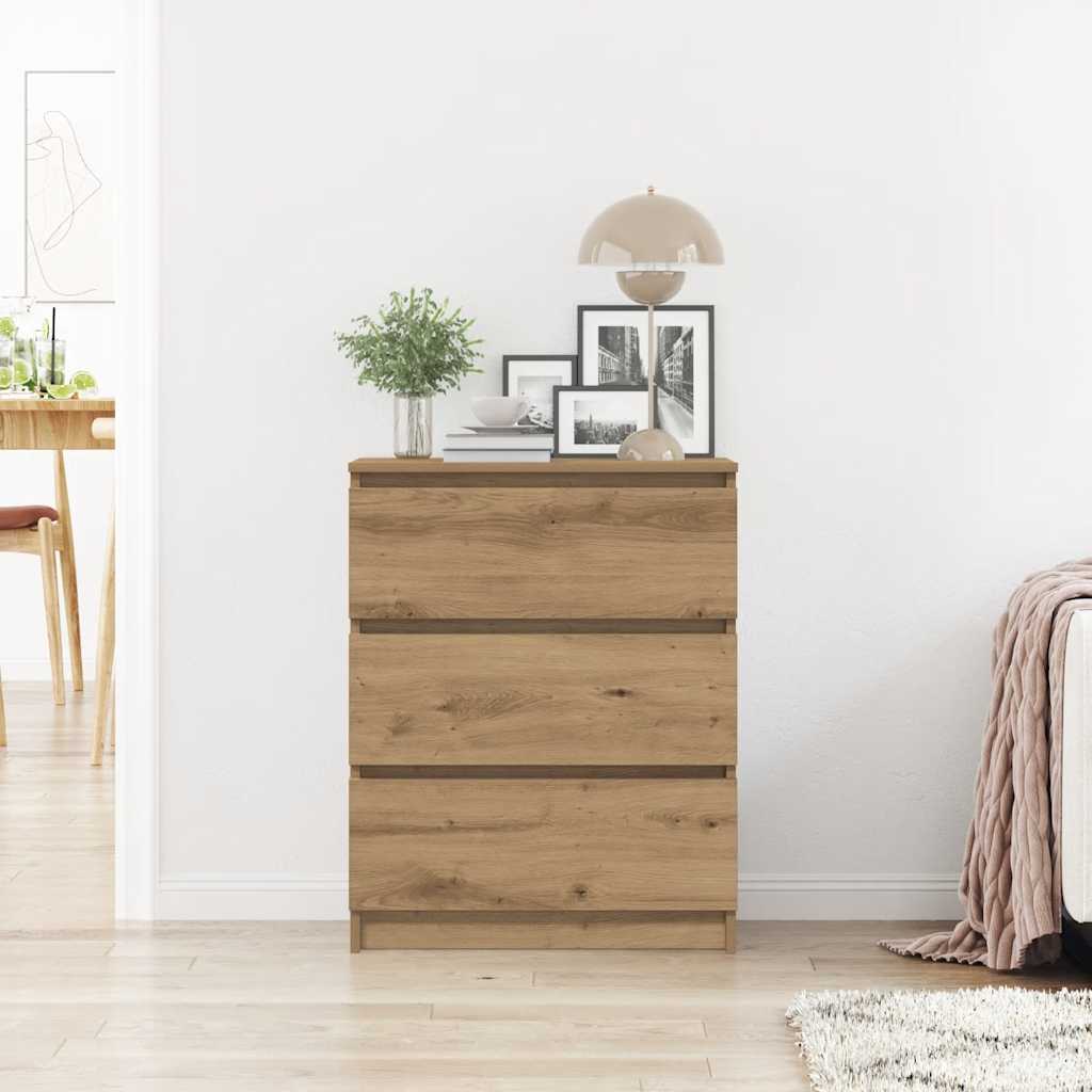 Dressoir 60X35X76 Cm Bewerkt Hout Artisanaal Eikenkleur artisanaal eikenkleurig