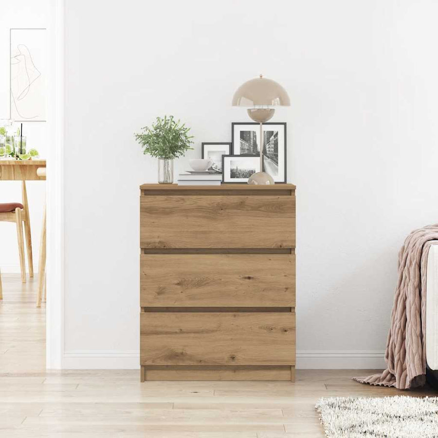 Dressoir 60X35X76 Cm Bewerkt Hout Artisanaal Eikenkleur artisanaal eikenkleurig
