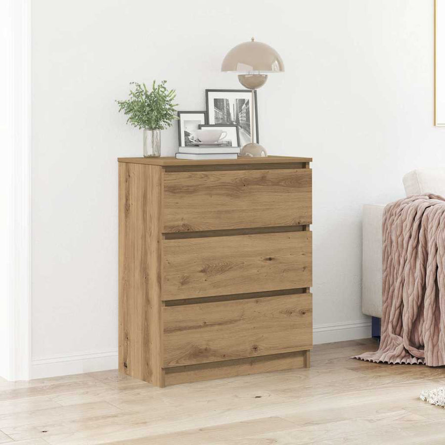 Dressoir 60X35X76 Cm Bewerkt Hout Artisanaal Eikenkleur artisanaal eikenkleurig