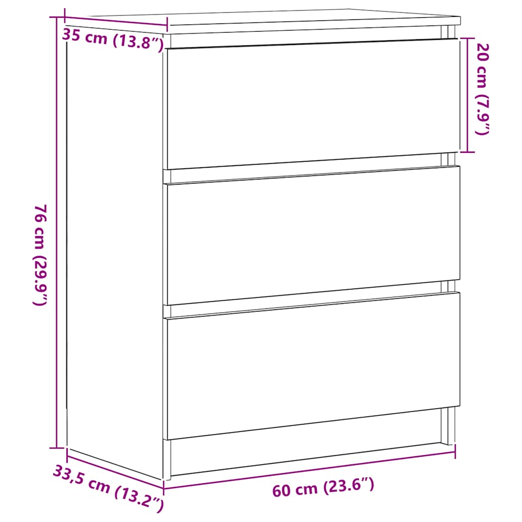 Dressoir 60X35X76 Cm Bewerkt Hout Kleurig Zwart eiken