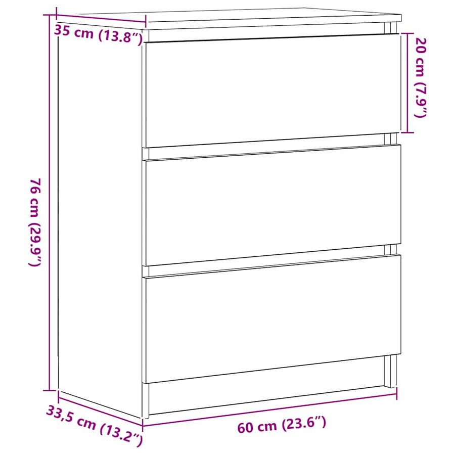 Dressoir 60X35X76 Cm Bewerkt Hout Kleurig Zwart eiken