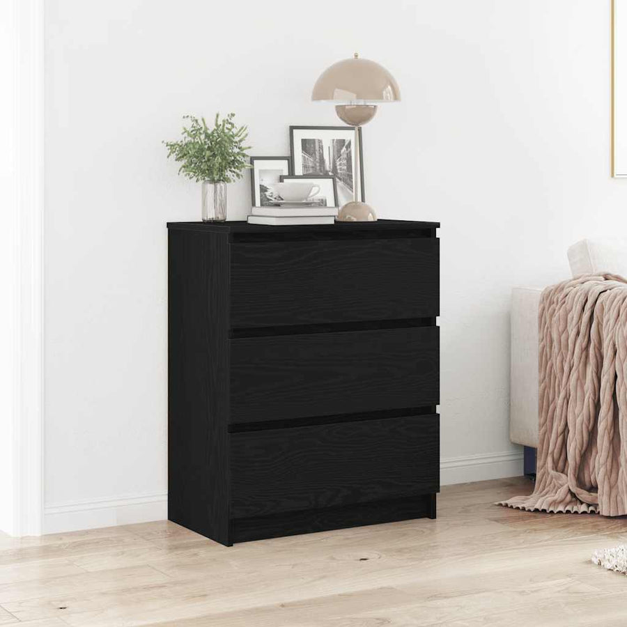 Dressoir 60X35X76 Cm Bewerkt Hout Kleurig Zwart eiken