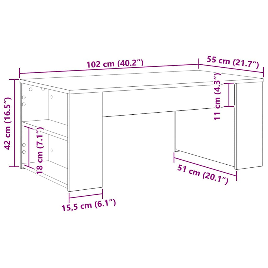 Salontafel Zwart Eiken 102 x 55 x 42 cm Bewerkt hout