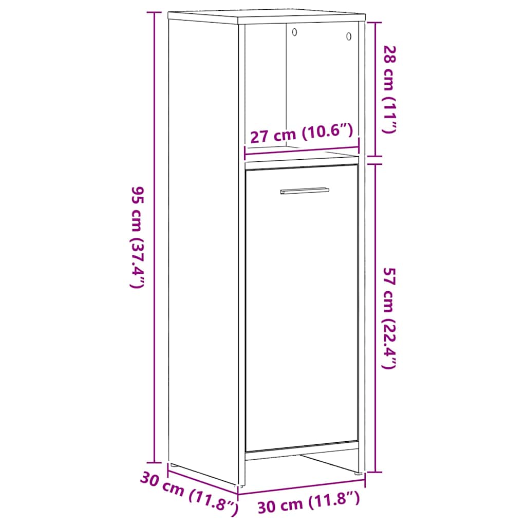 Badkamerkast Zwart Eiken 30x30x95 cm Bewerkt Hout