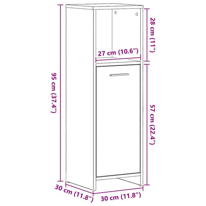 Badkamerkast Zwart Eiken 30x30x95 cm Bewerkt Hout
