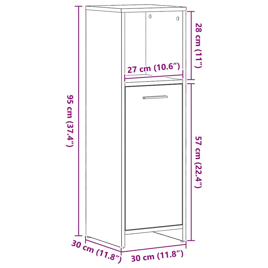 Badkamerkast Zwart Eiken 30x30x95 cm Bewerkt Hout