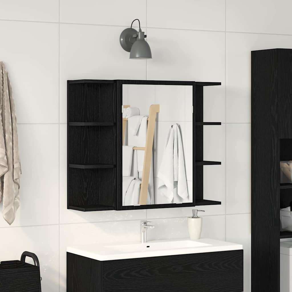 | Spiegelkast | Zwart Eiken 80 x 20,5 x 64 cm Bewerkt hout