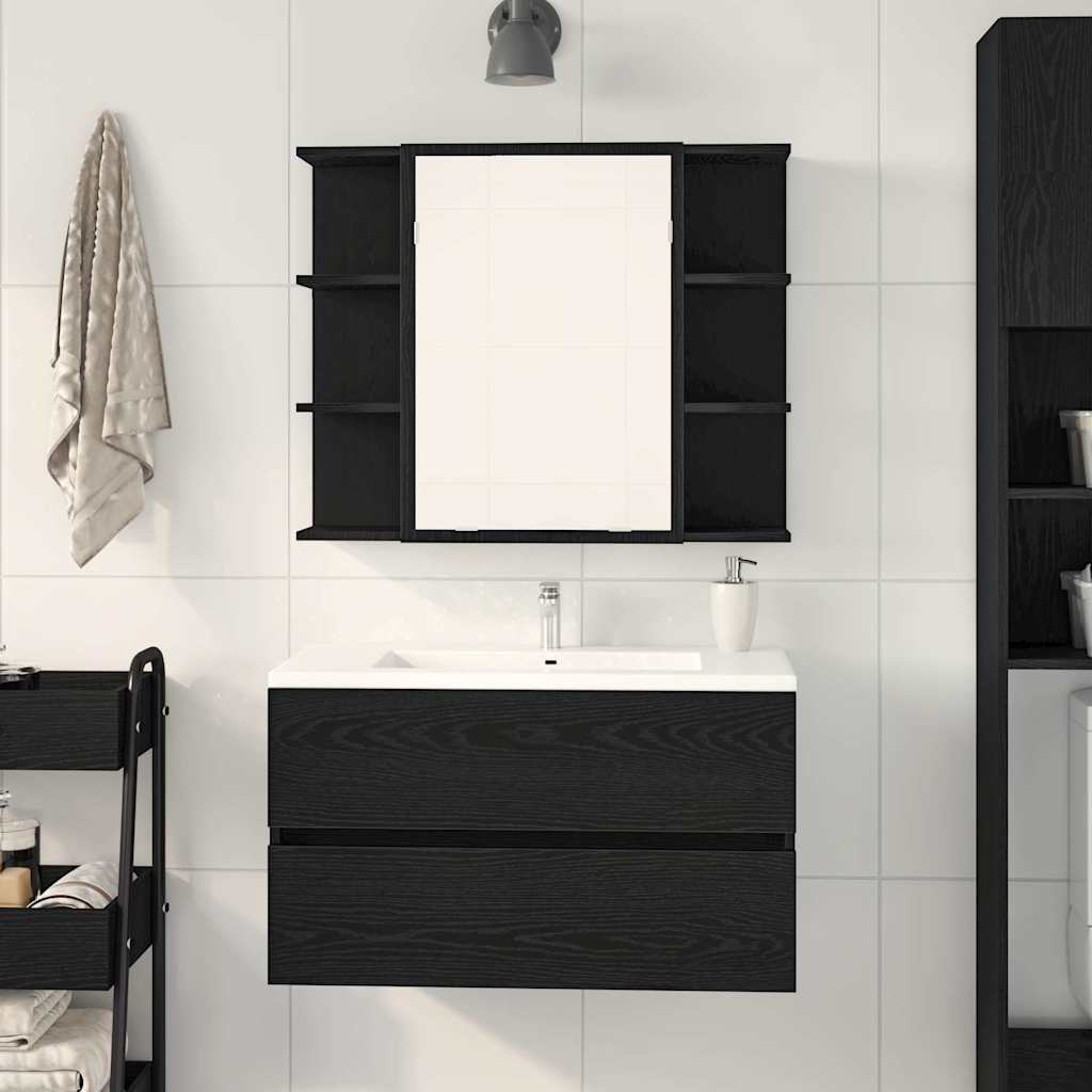 | Spiegelkast | Zwart Eiken 80 x 20,5 x 64 cm Bewerkt hout