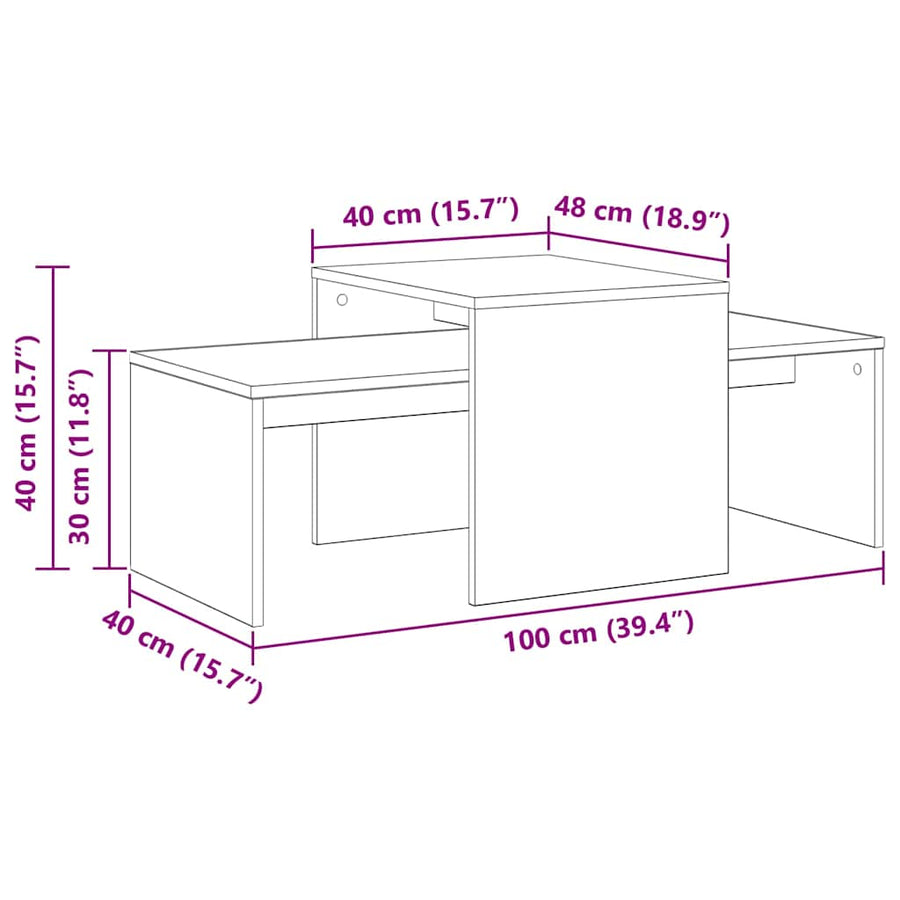 Nesttafels Zwart Eiken 100 x 48 x 40 cm Bewerkt hout