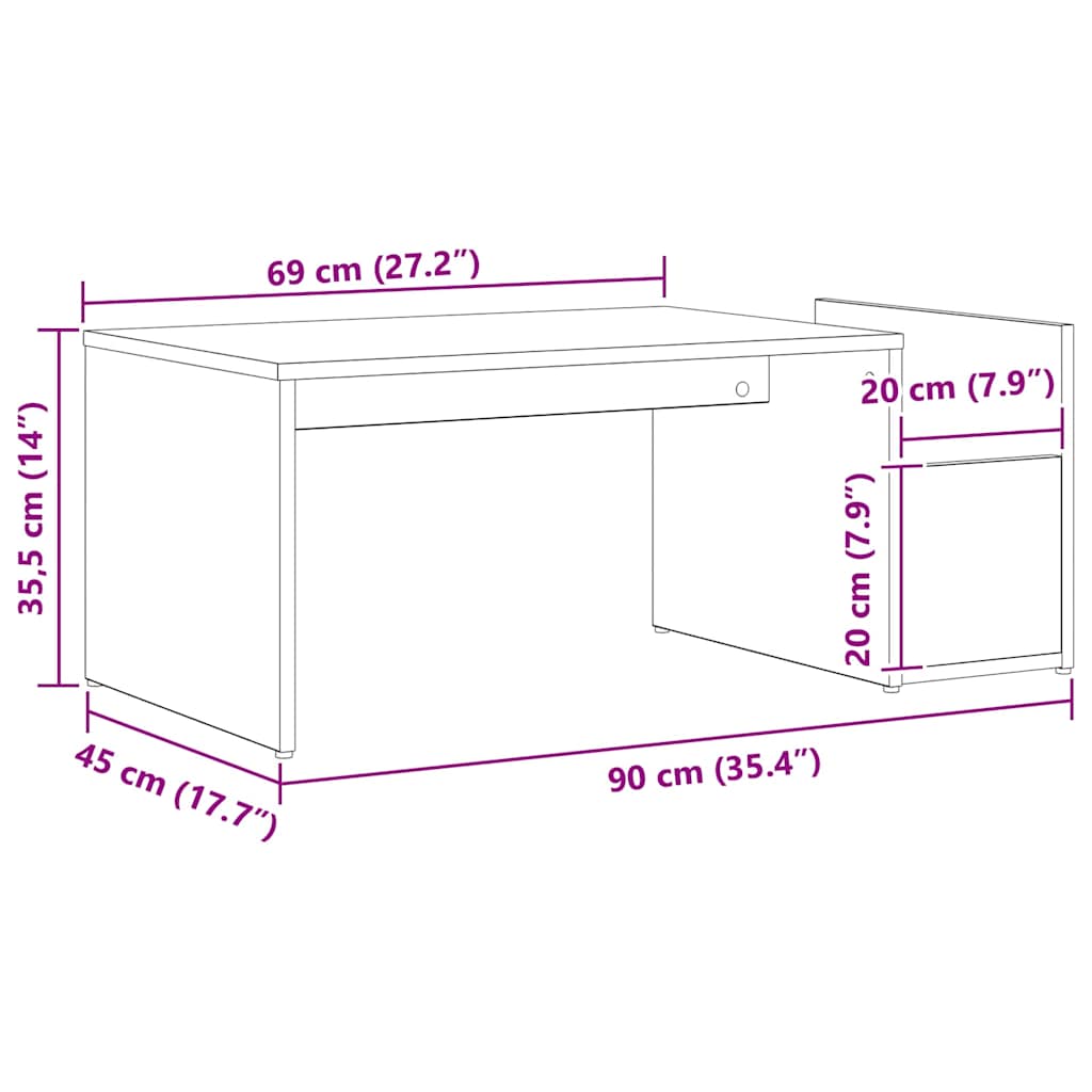 Salontafel Zwart Eiken 90 x 45 x 35 cm Bewerkt hout