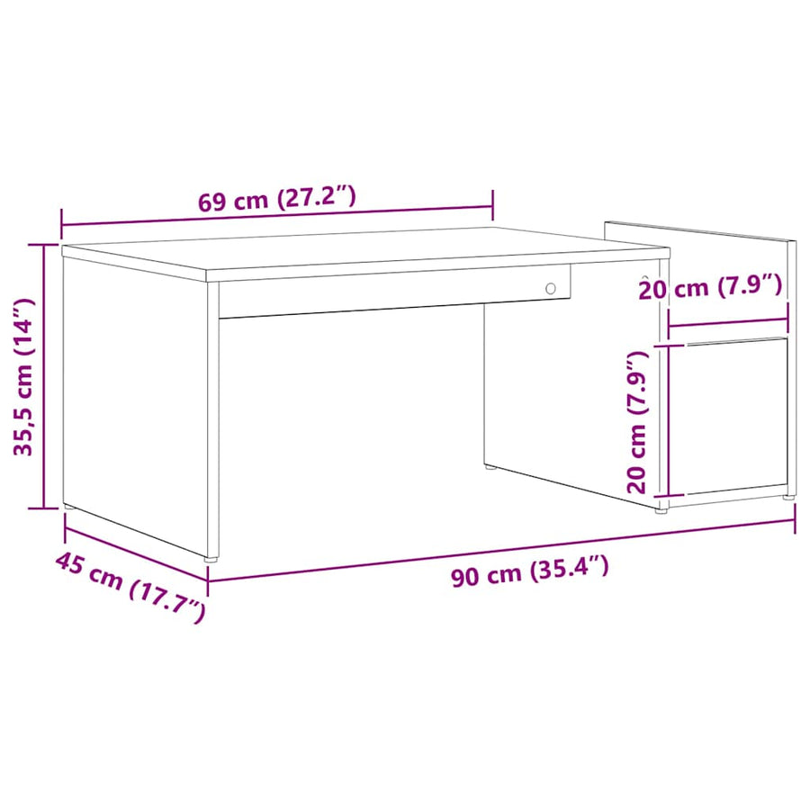 Salontafel Zwart Eiken 90 x 45 x 35 cm Bewerkt hout
