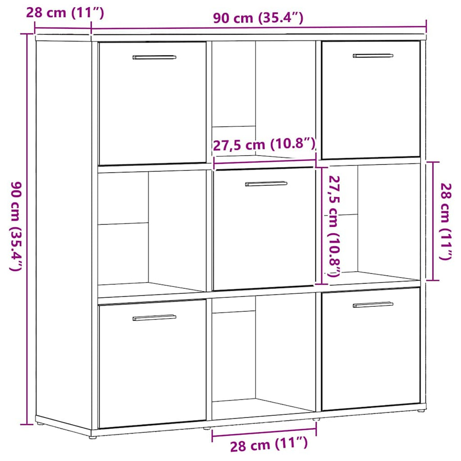 Boekenkast 90x28x90 cm bewerkt hout zwart eikenkleur