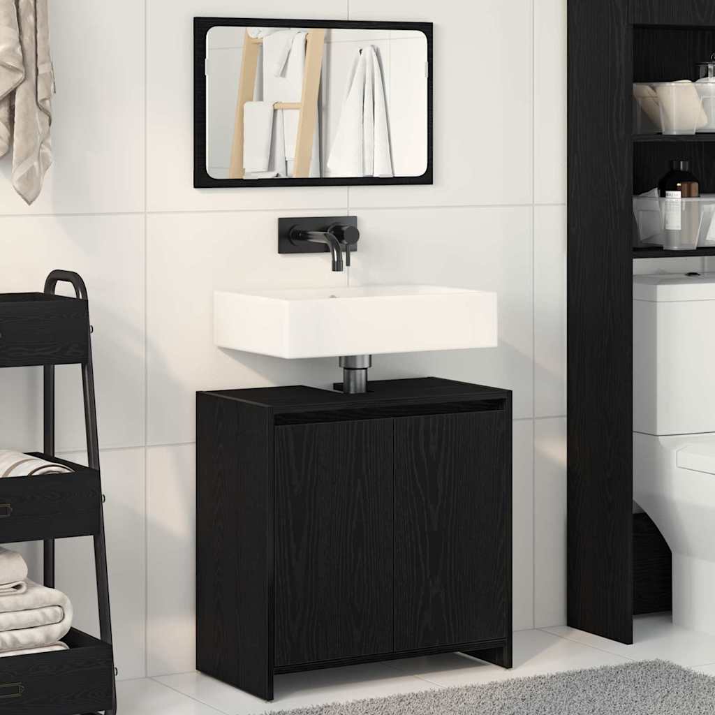 Badkamer Kast Zwart Eiken 60 x 33 x 60 cm Bewerkt hout