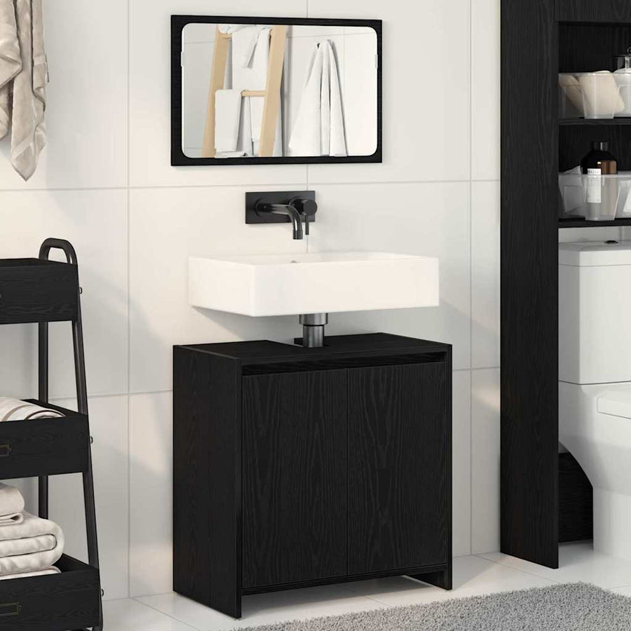 Badkamer Kast Zwart Eiken 60 x 33 x 60 cm Bewerkt hout