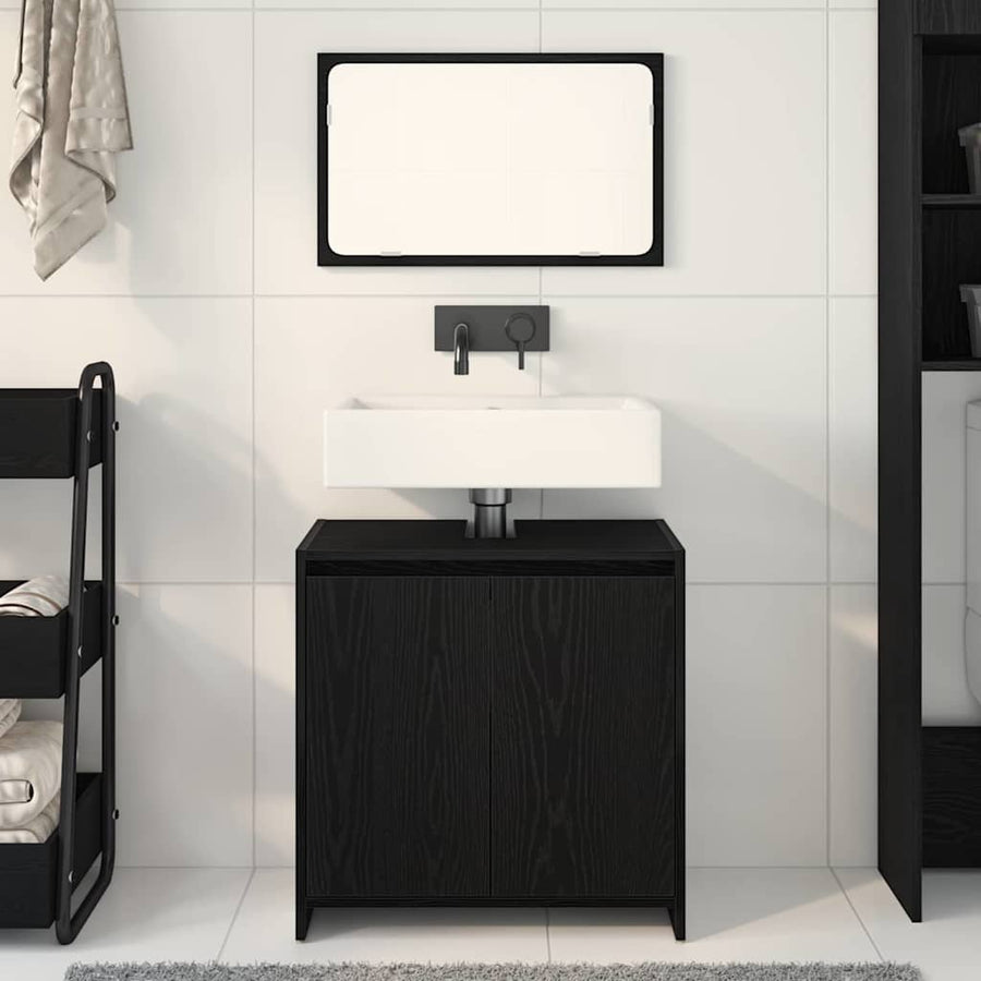 Badkamer Kast Zwart Eiken 60 x 33 x 60 cm Bewerkt hout