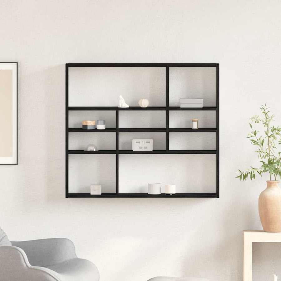 Wandschap 90x16x78 cm bewerkt hout zwart eikenkleur