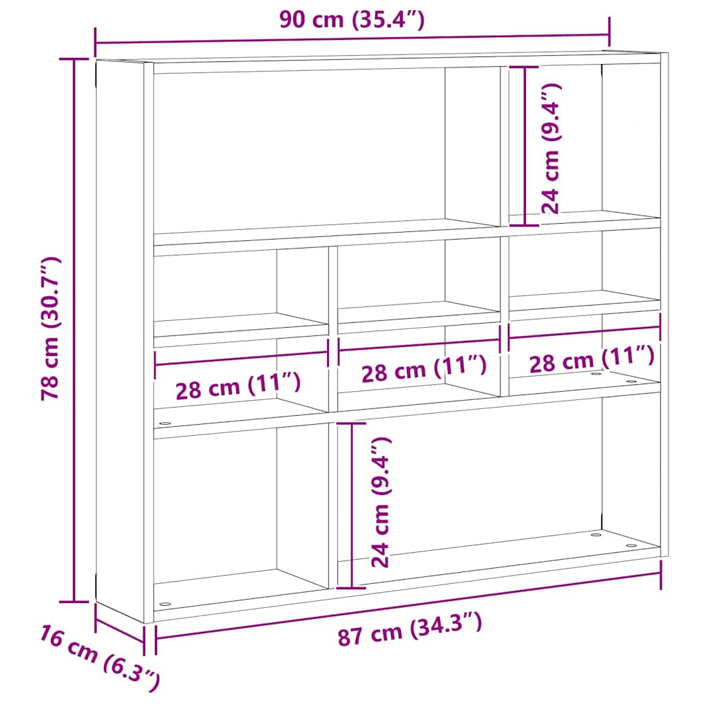 Wandschap 90x16x78 cm bewerkt hout zwart eikenkleur