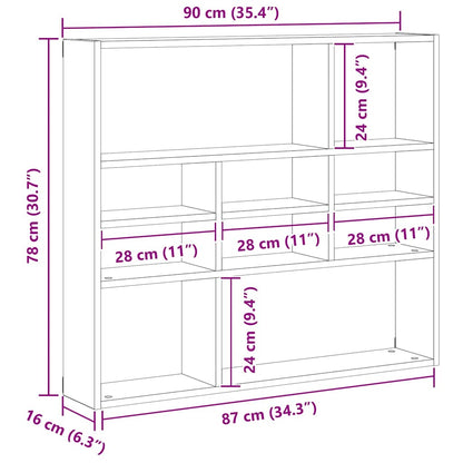 Wandschap 90x16x78 cm bewerkt hout zwart eikenkleur