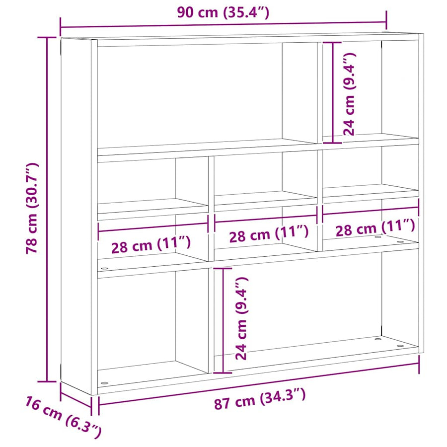 Wandschap 90x16x78 cm bewerkt hout zwart eikenkleur