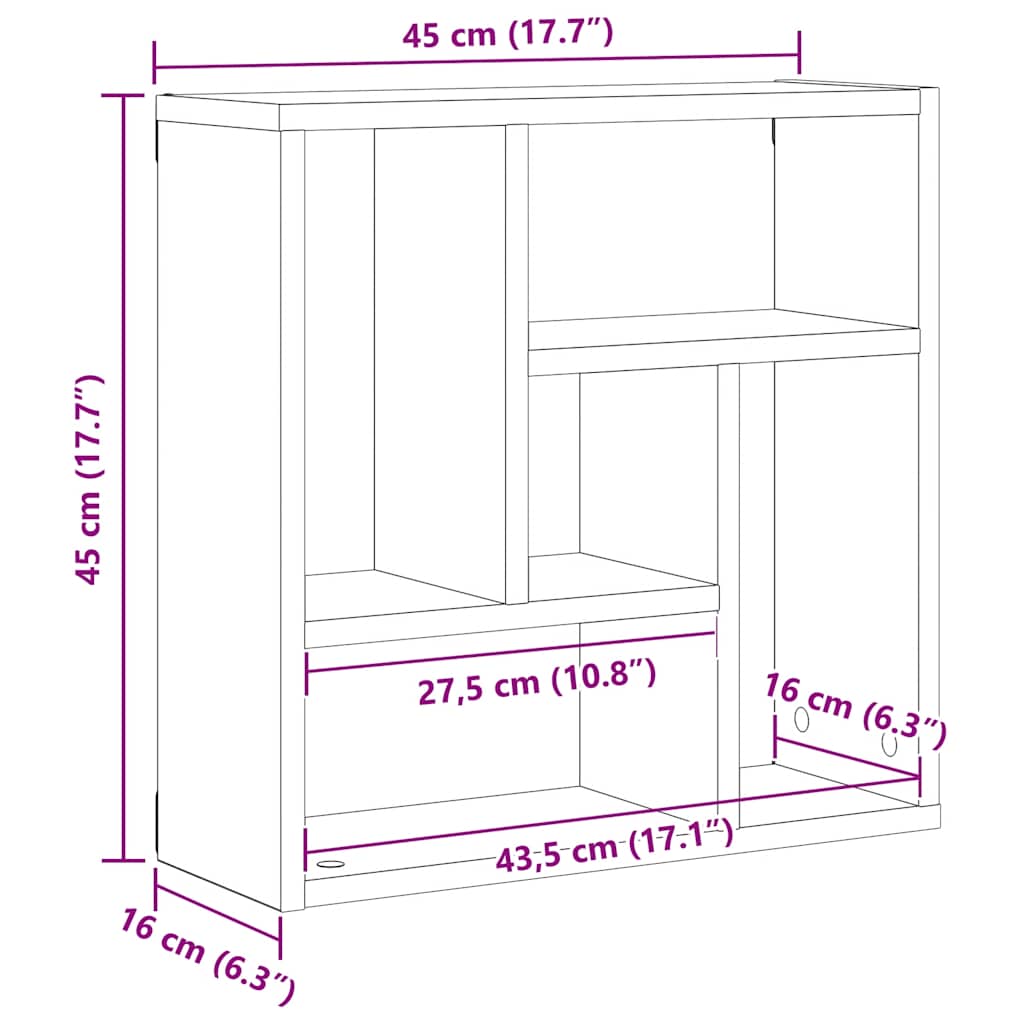 Wandplank 45x16x45 cm spaanplaat zwart eikenkleurig
