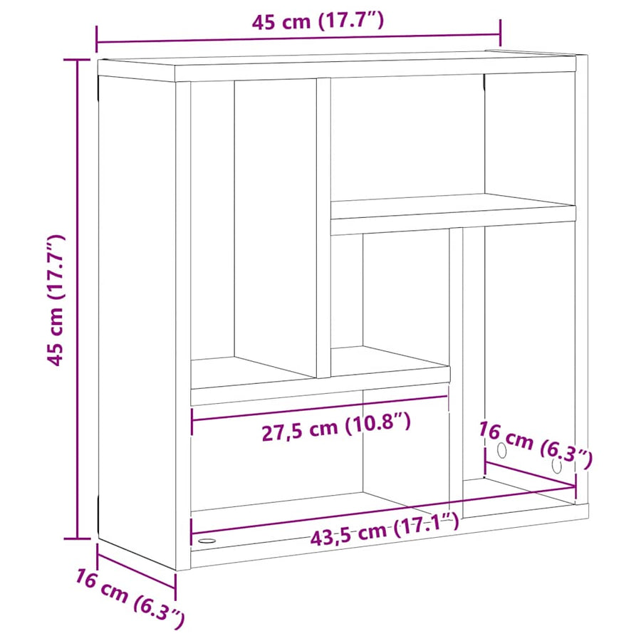Wandplank 45x16x45 cm spaanplaat zwart eikenkleurig