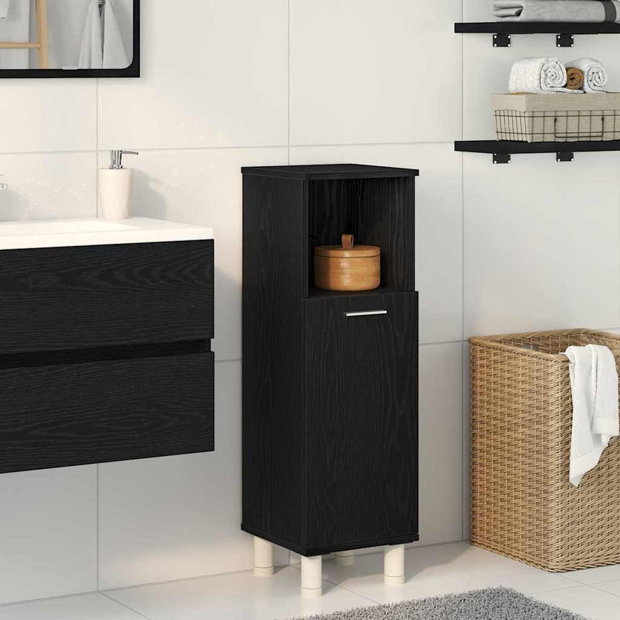 Badkamer Kast Zwart Eiken 30 x 30 x 95 cm Bewerkt hout